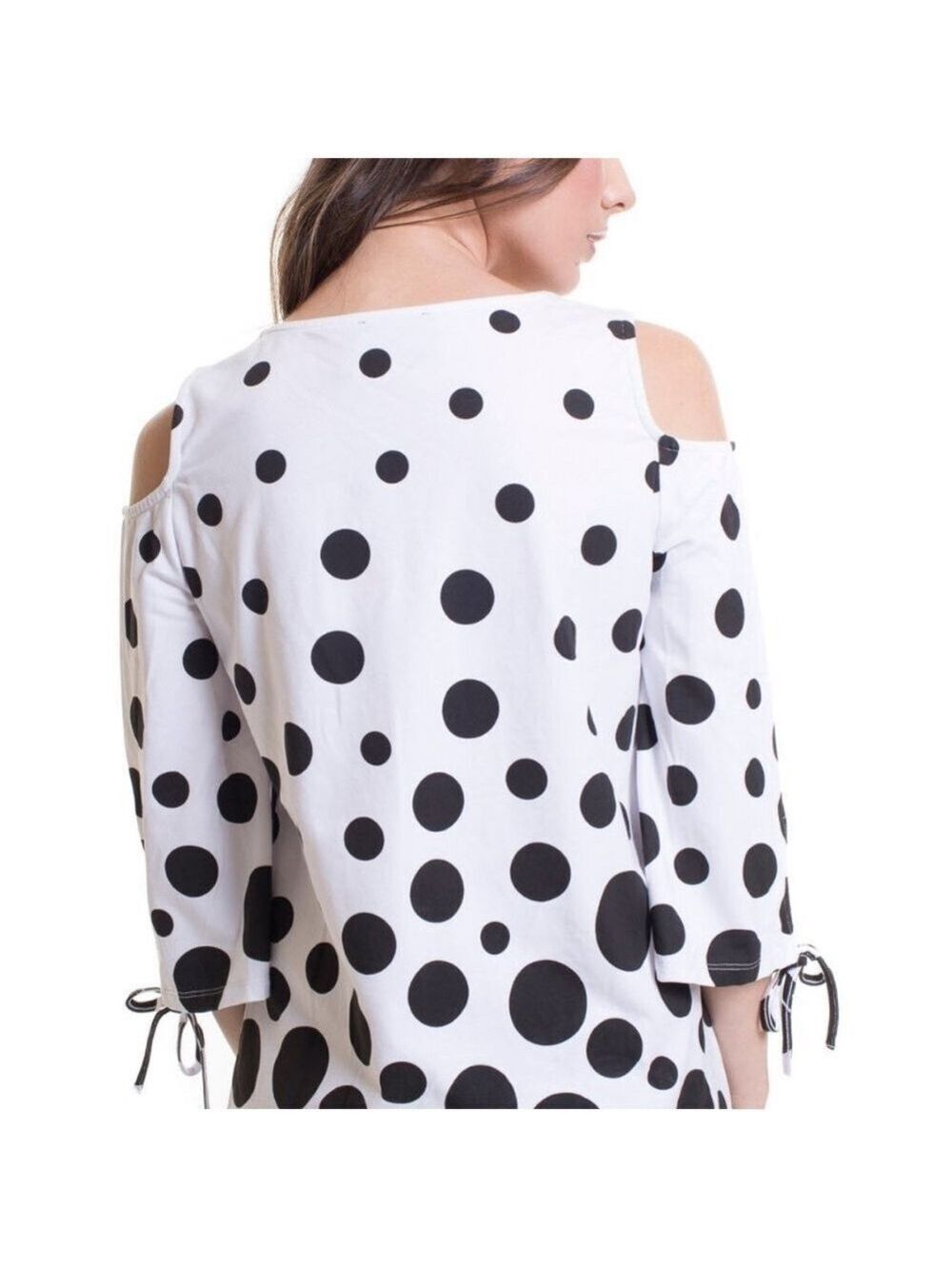 Vecceli Italy Cold Shoulder V-Neck Tunic White Black Dots Size S - Picture 5 of 13